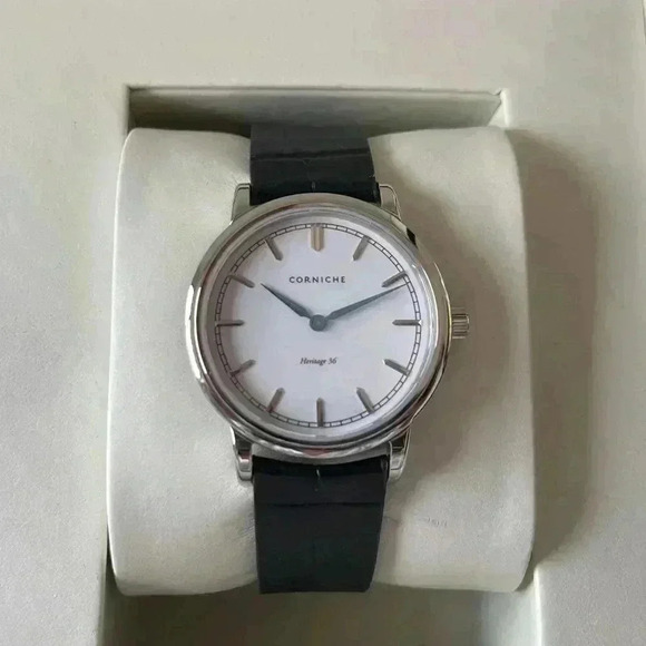 Corniche Heritage 36 White Ceramic Dial Black Leather Strap Watch – LIKE NEW - Picture 5 of 14